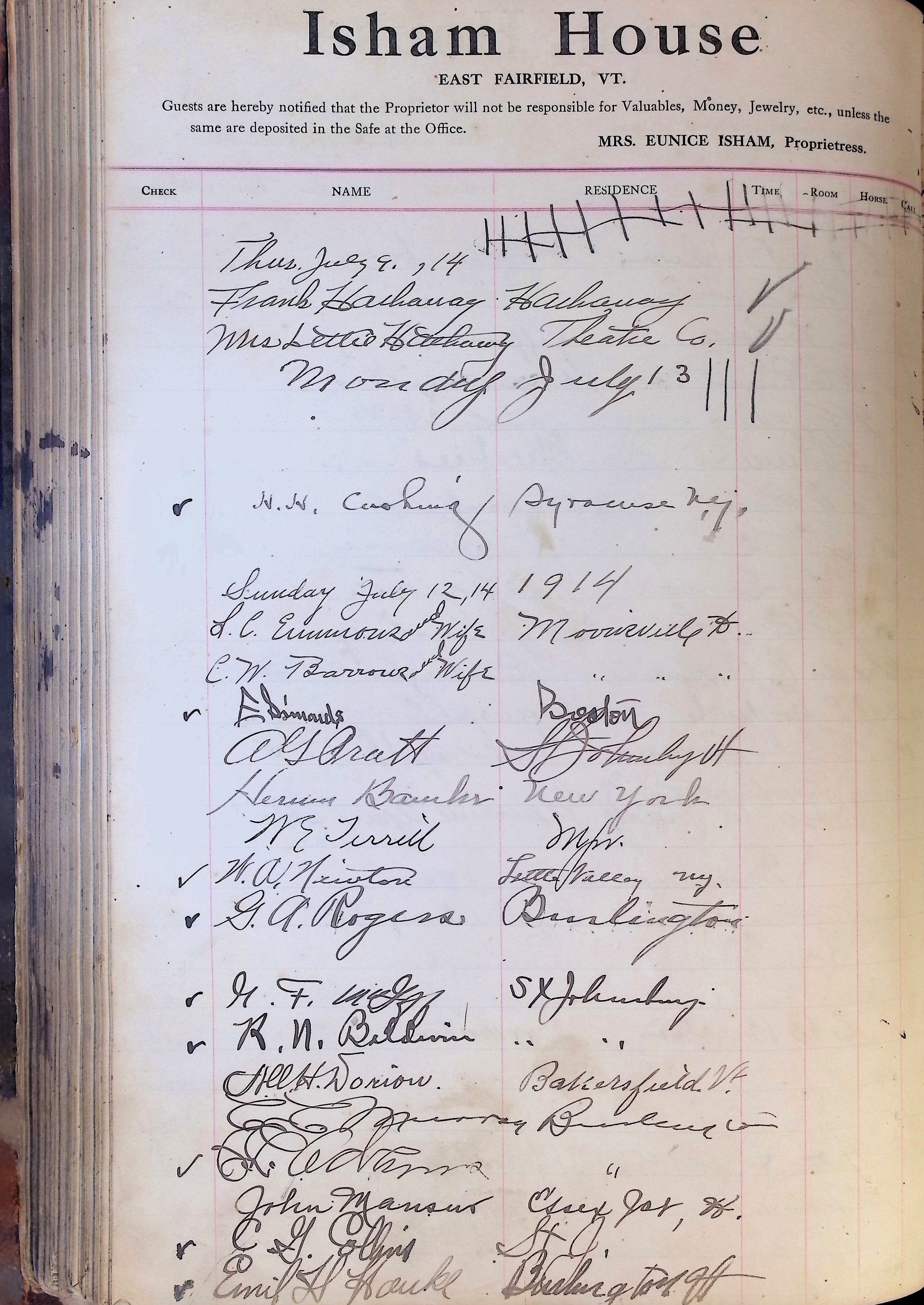 Isham Hotel register Vol. 4, Page 239
