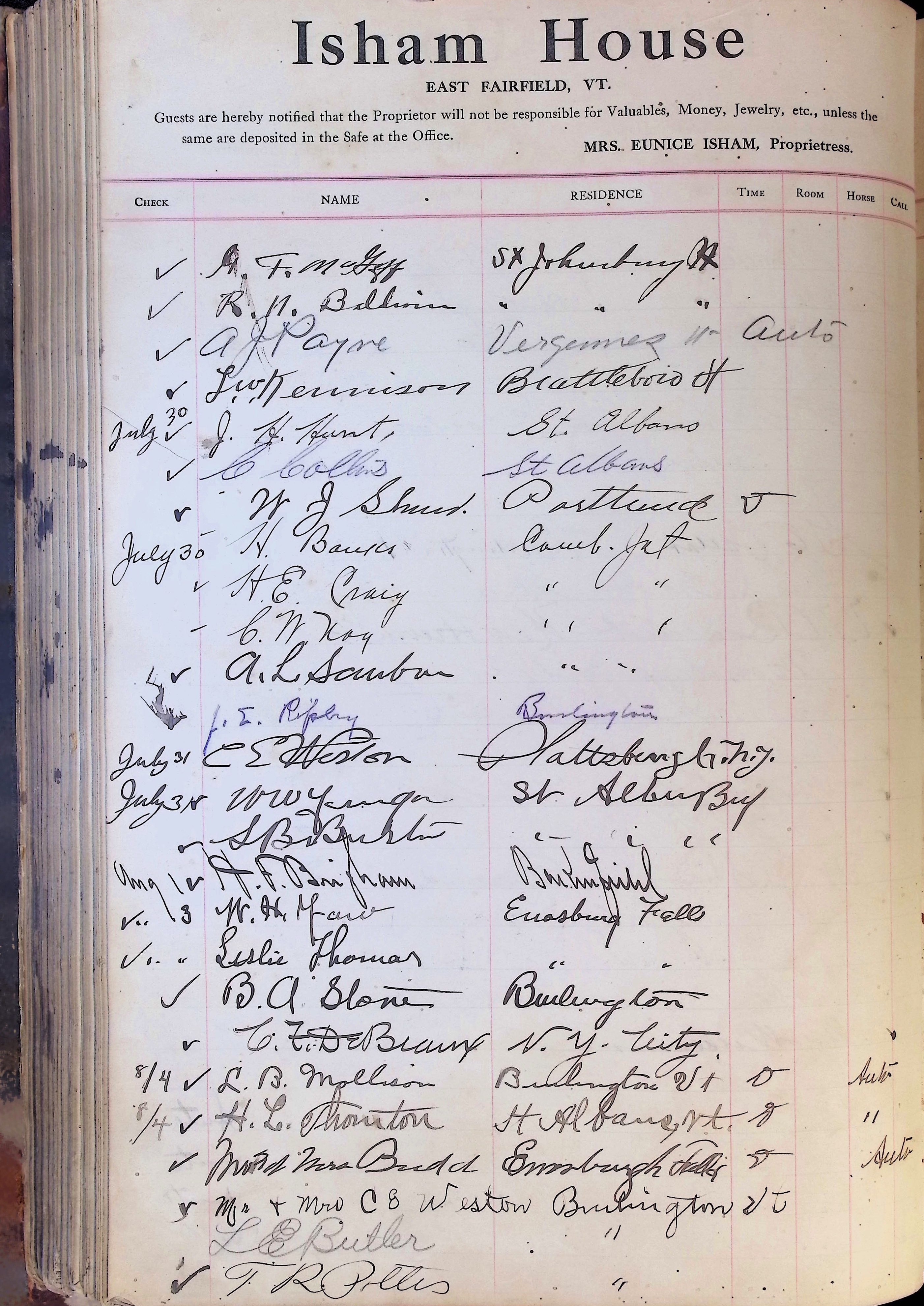 Isham Hotel register Vol. 4, Page 241