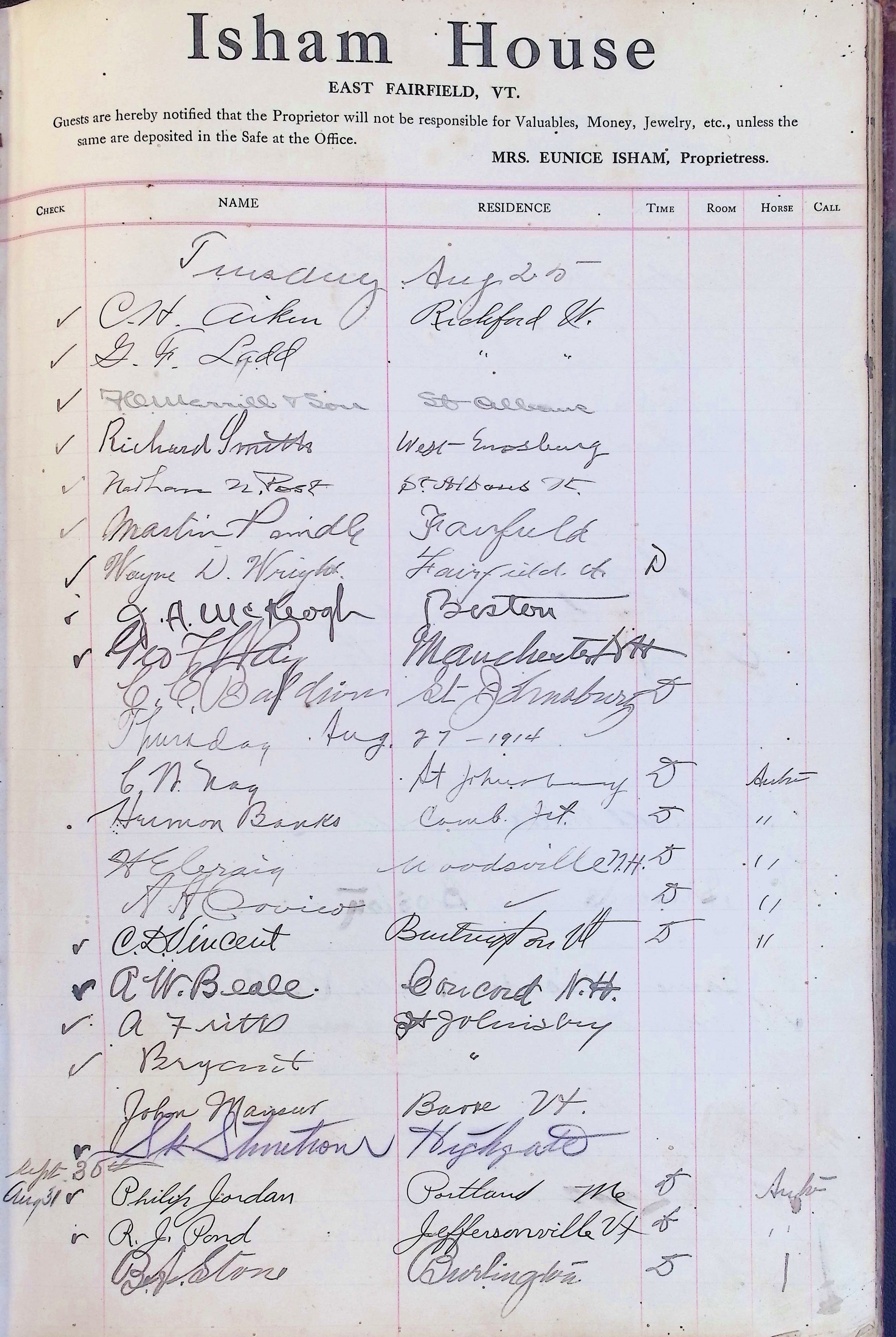 Isham Hotel register Vol. 4, Page 242