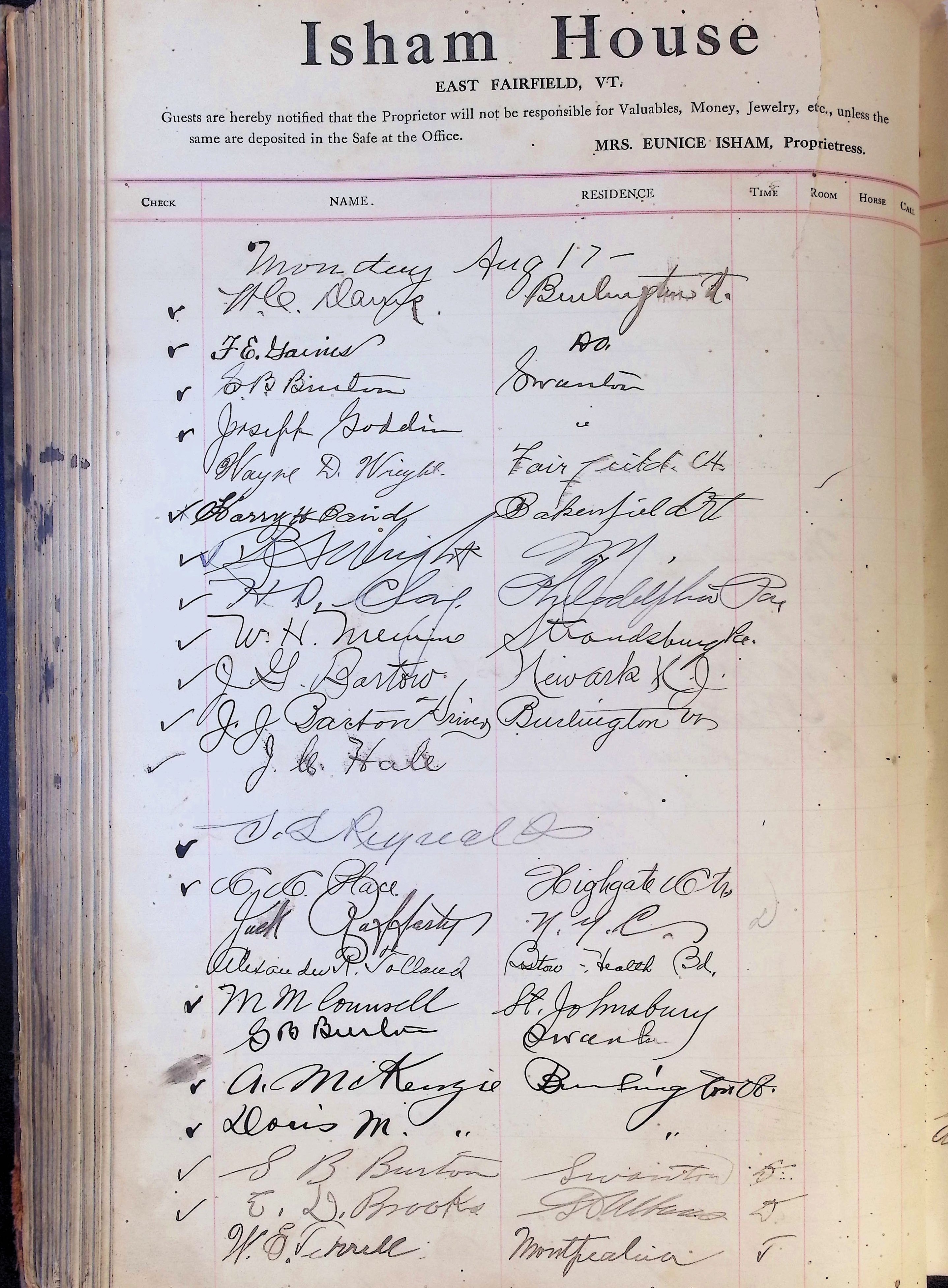 Isham Hotel register Vol. 4, Page 243