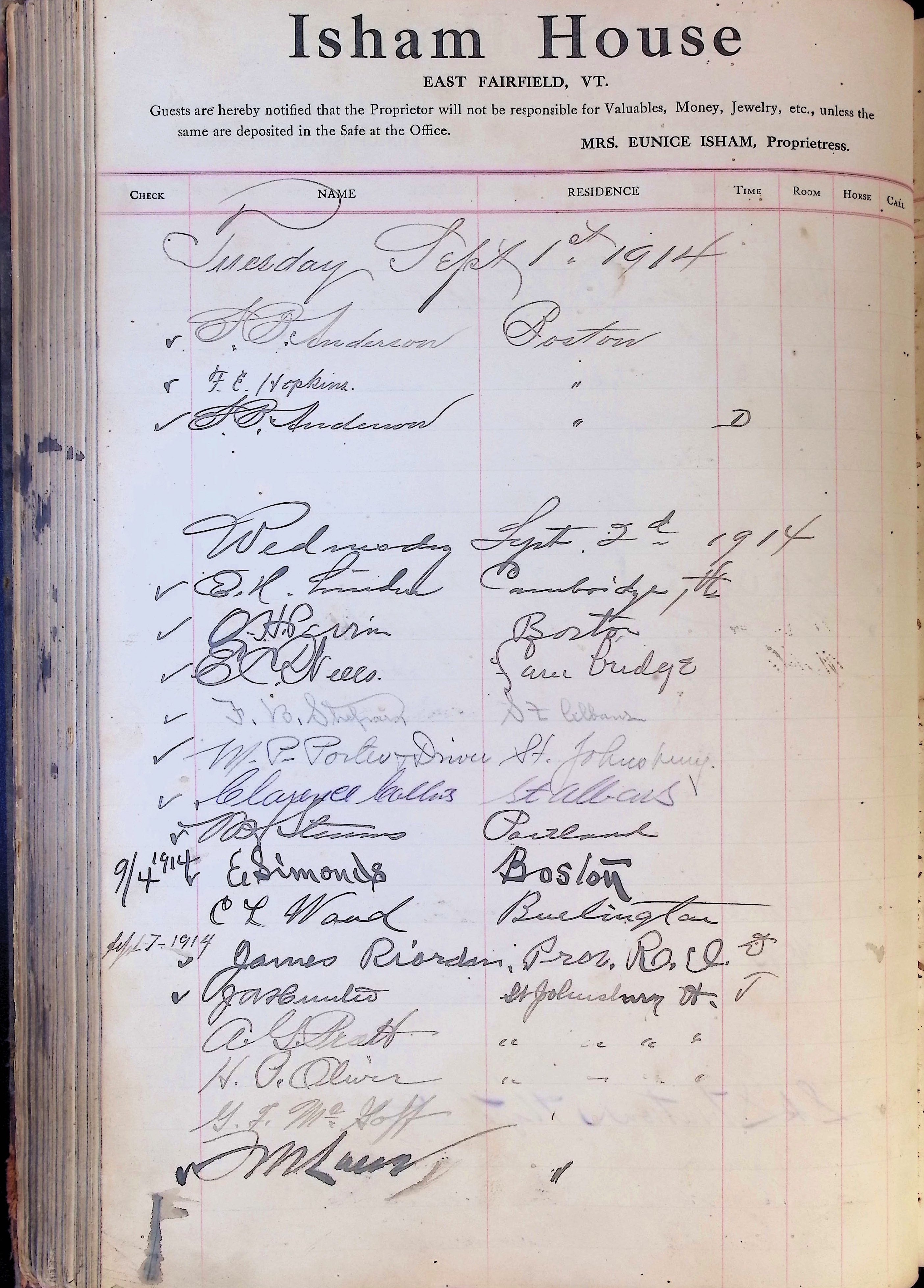 Isham Hotel register Vol. 4, Page 245