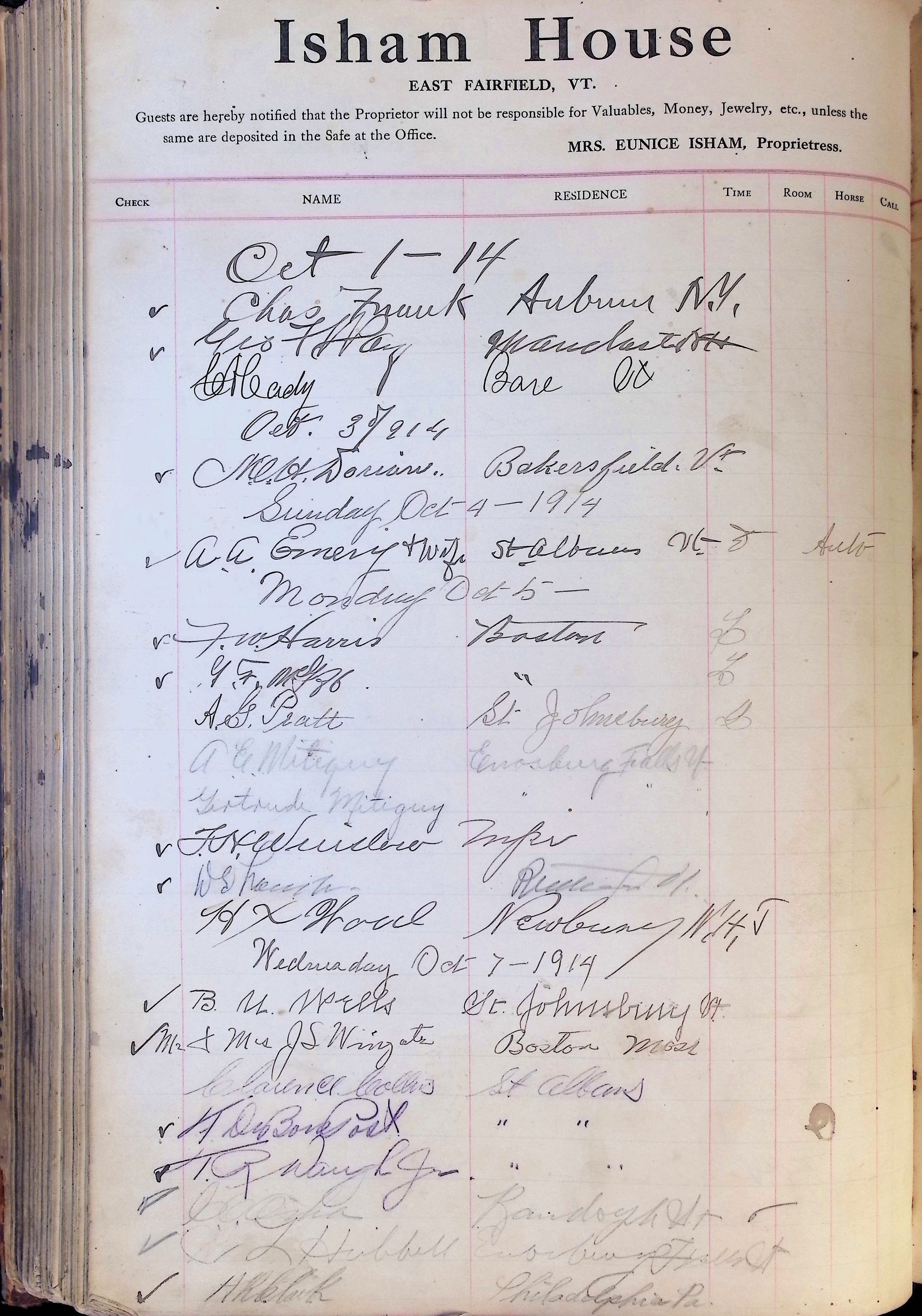 Isham Hotel register Vol. 4, Page 249