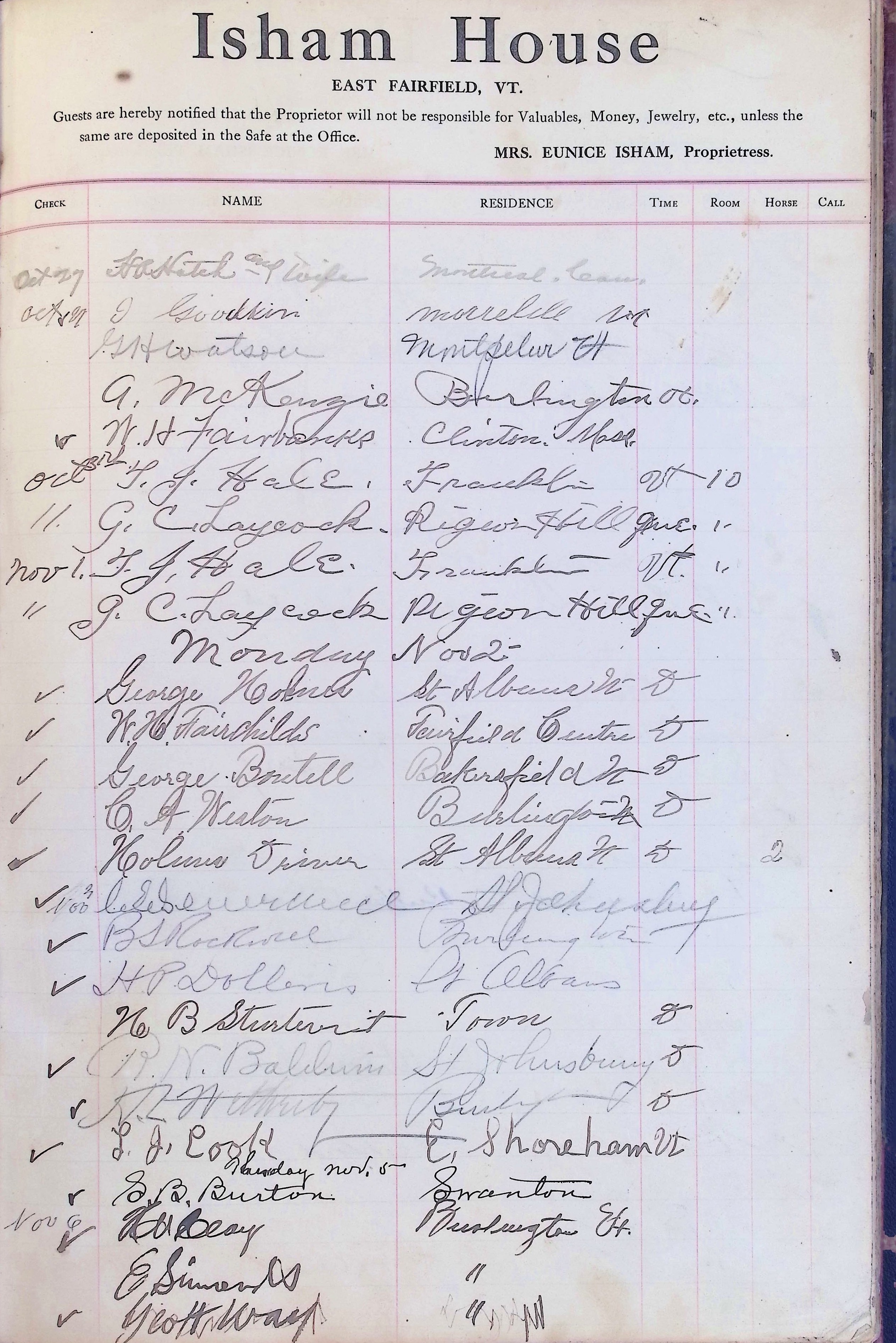 Isham Hotel register Vol. 4, Page 250