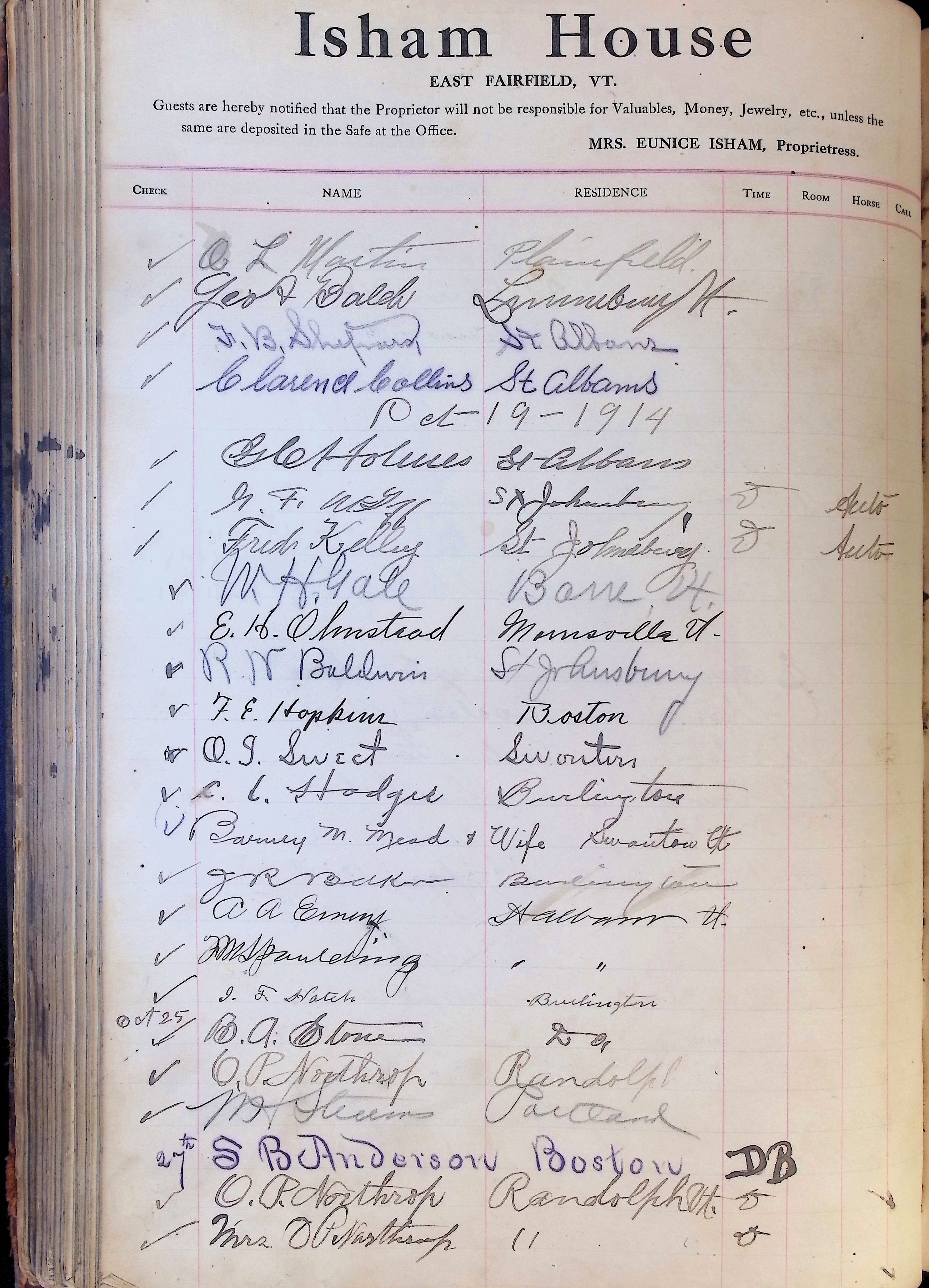 Isham Hotel register Vol. 4, Page 251