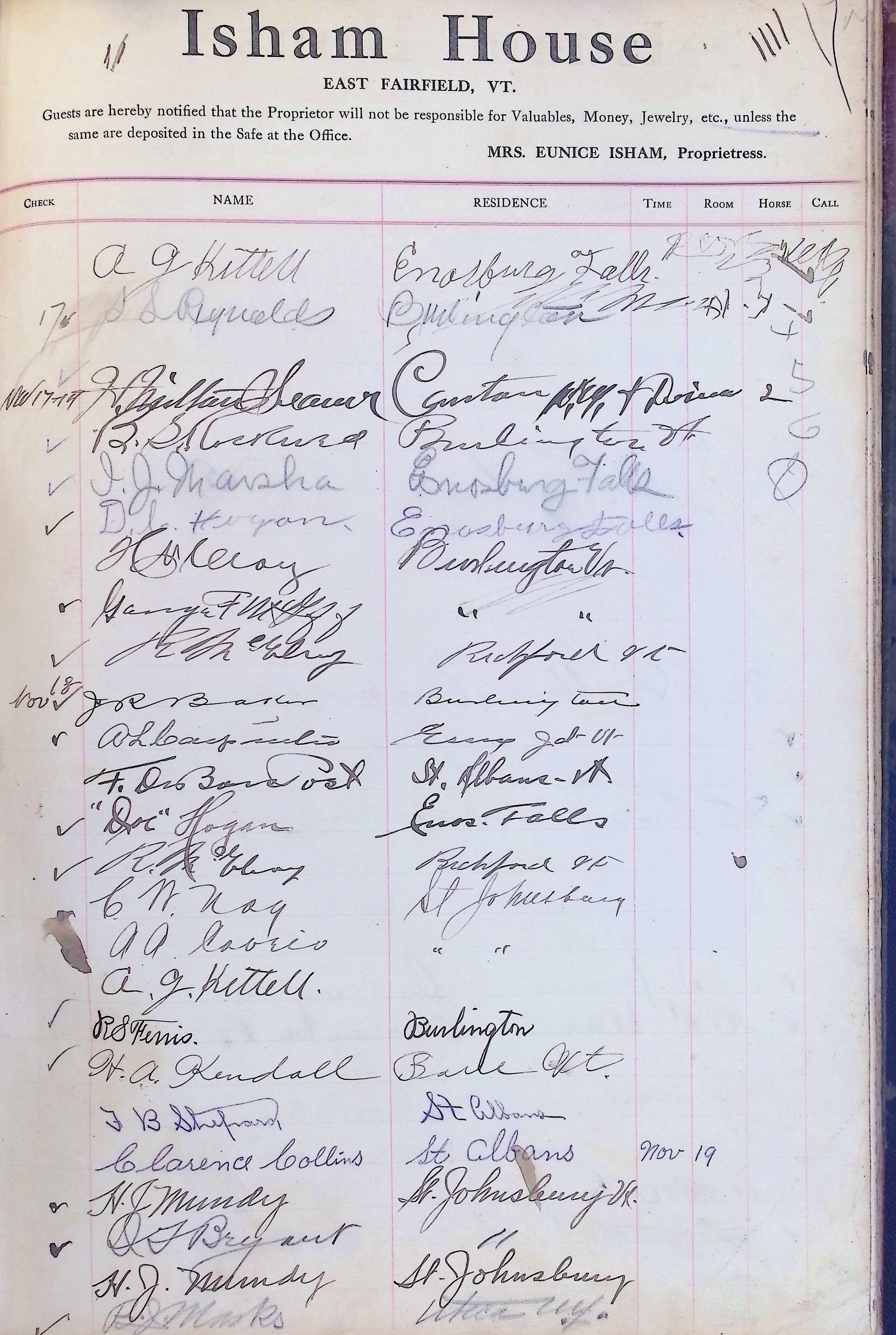 Isham Hotel register Vol. 4, Page 252