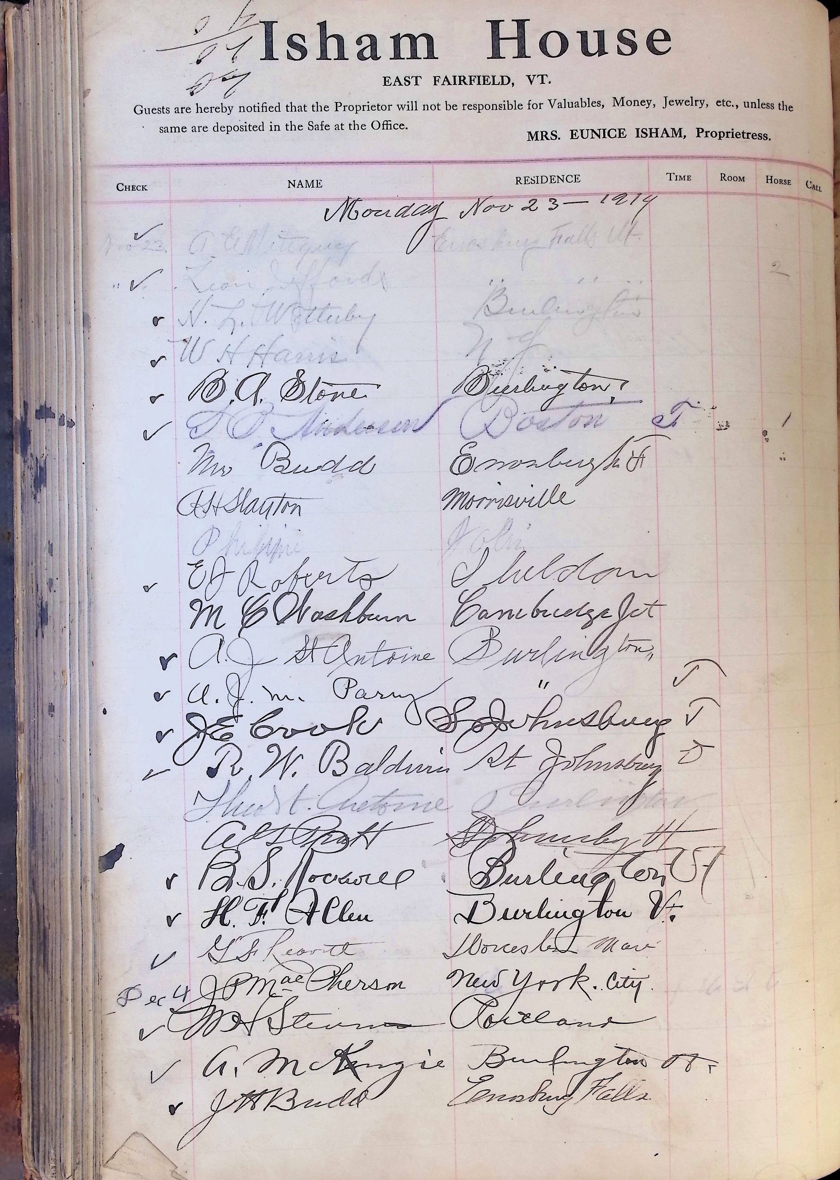 Isham Hotel register Vol. 4, Page 255