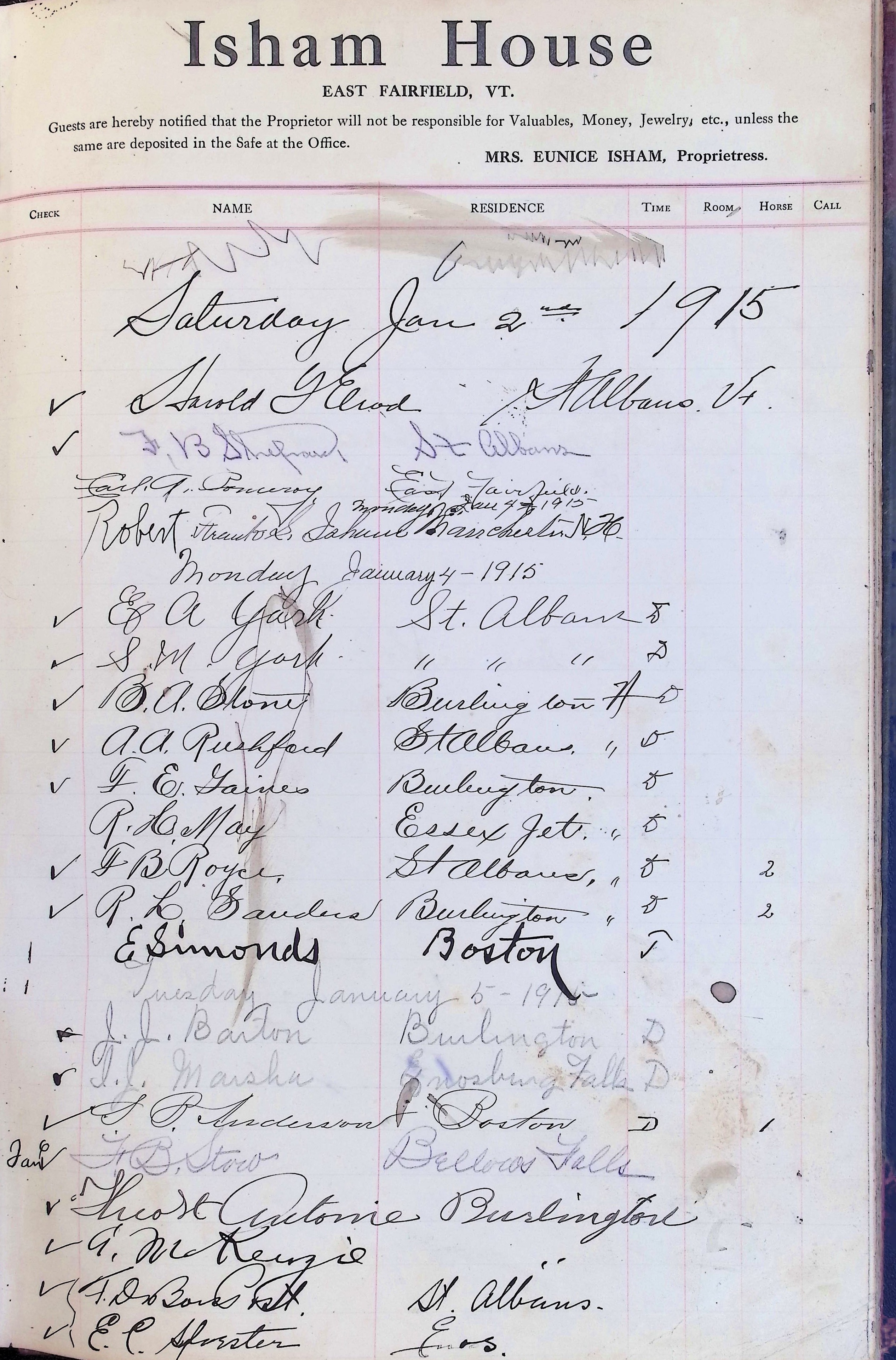 Isham Hotel register Vol. 4, Page 256