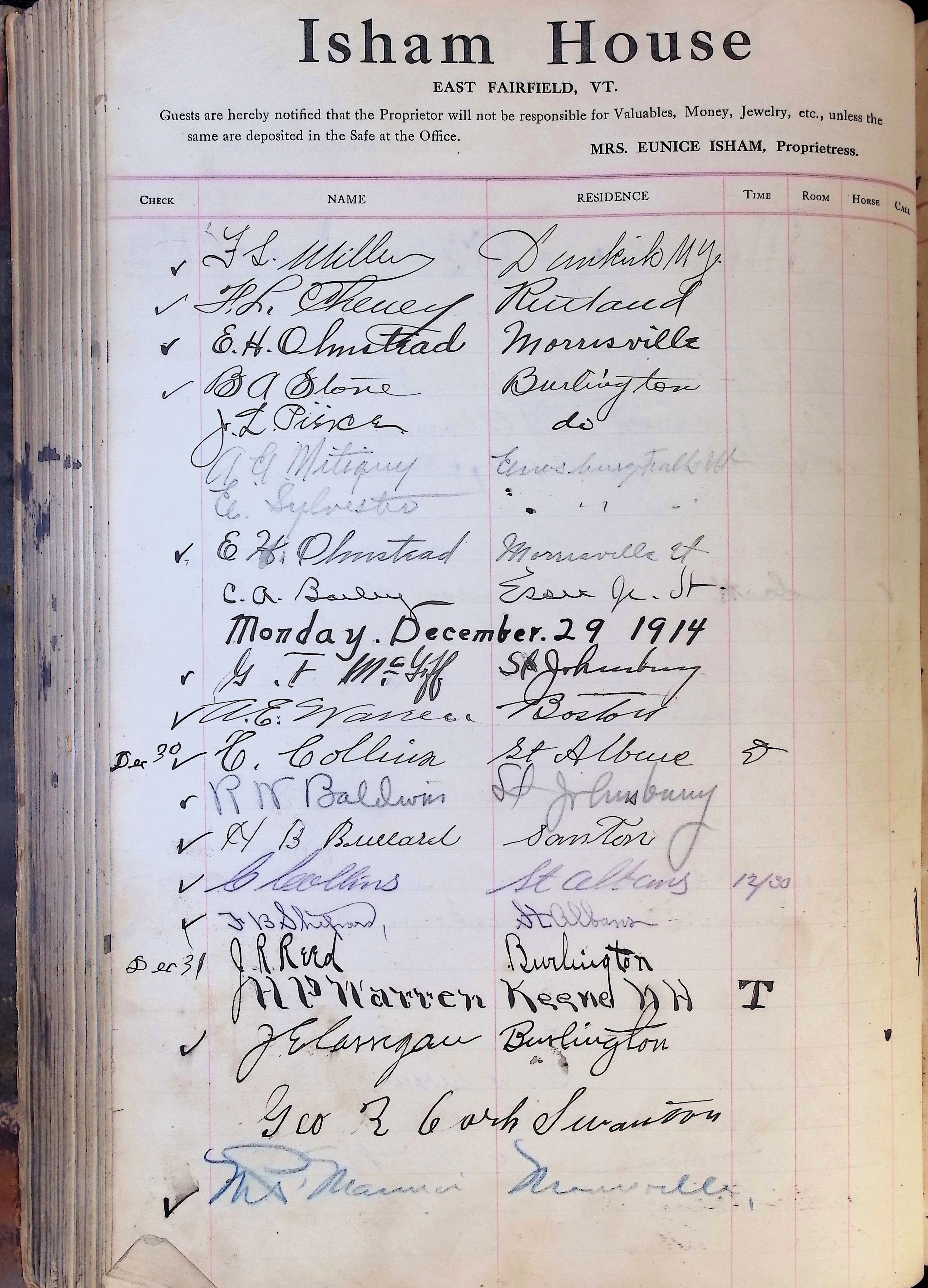 Isham Hotel register Vol. 4, Page 257
