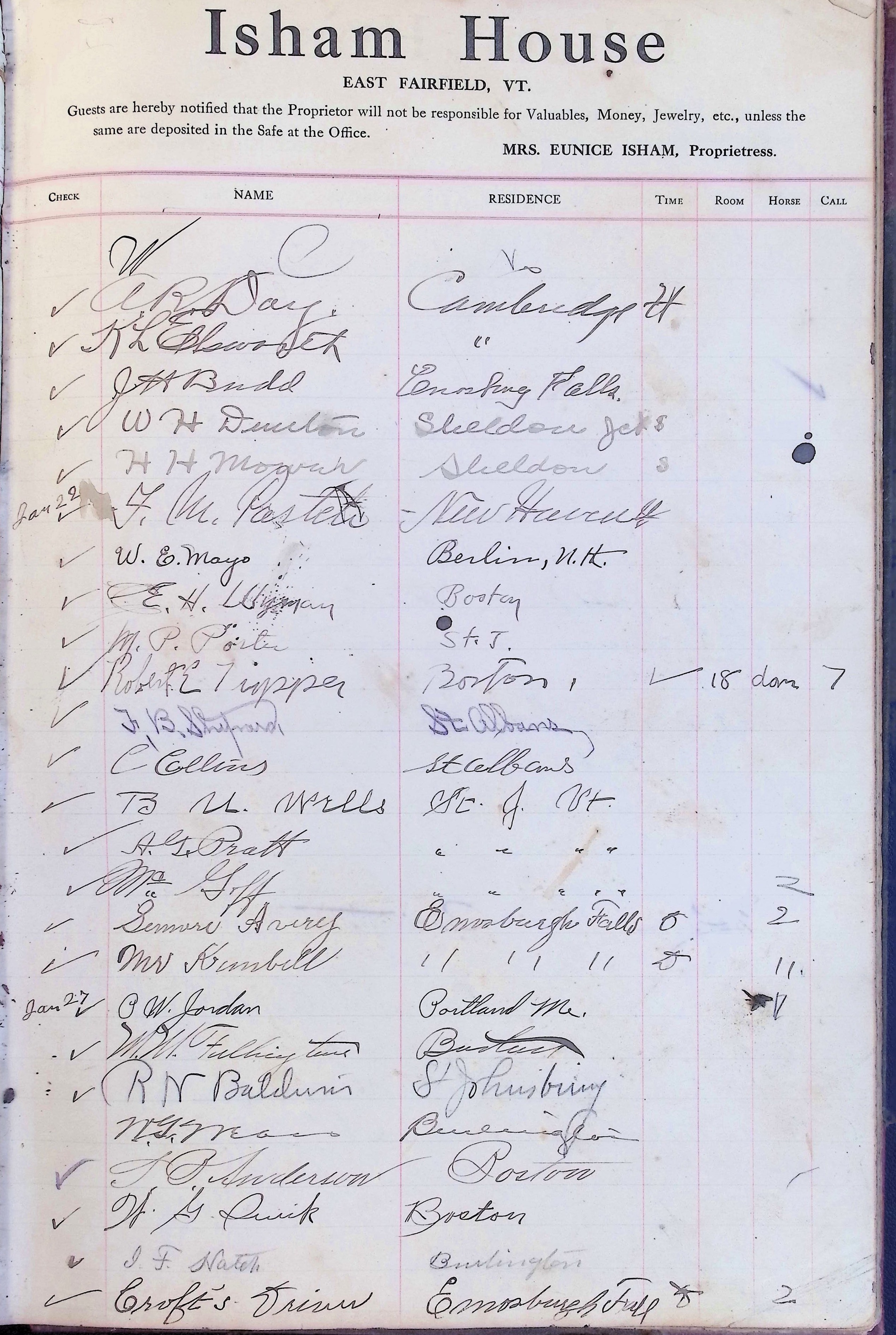 Isham Hotel register Vol. 4, Page 258