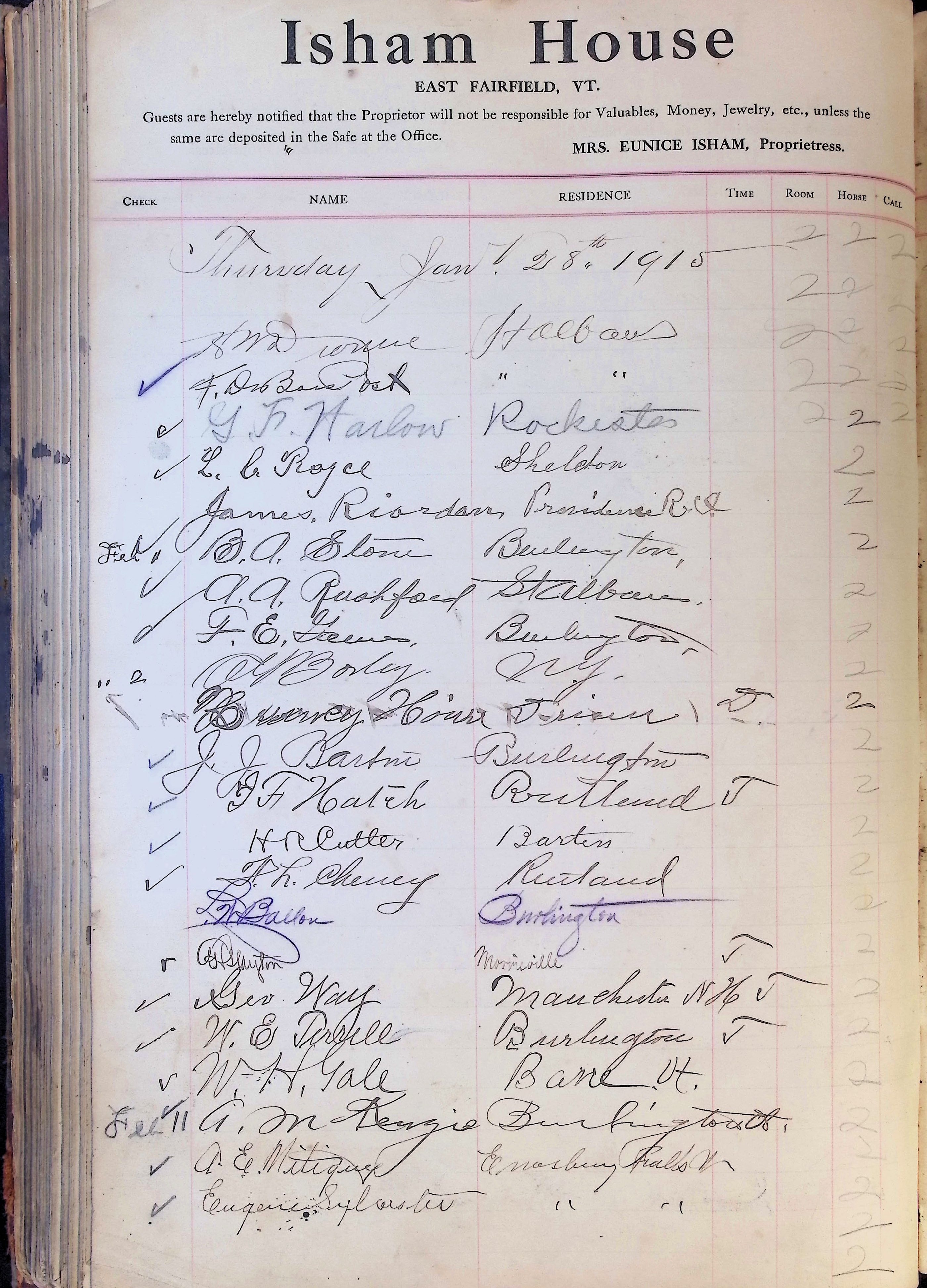 Isham Hotel register Vol. 4, Page 261