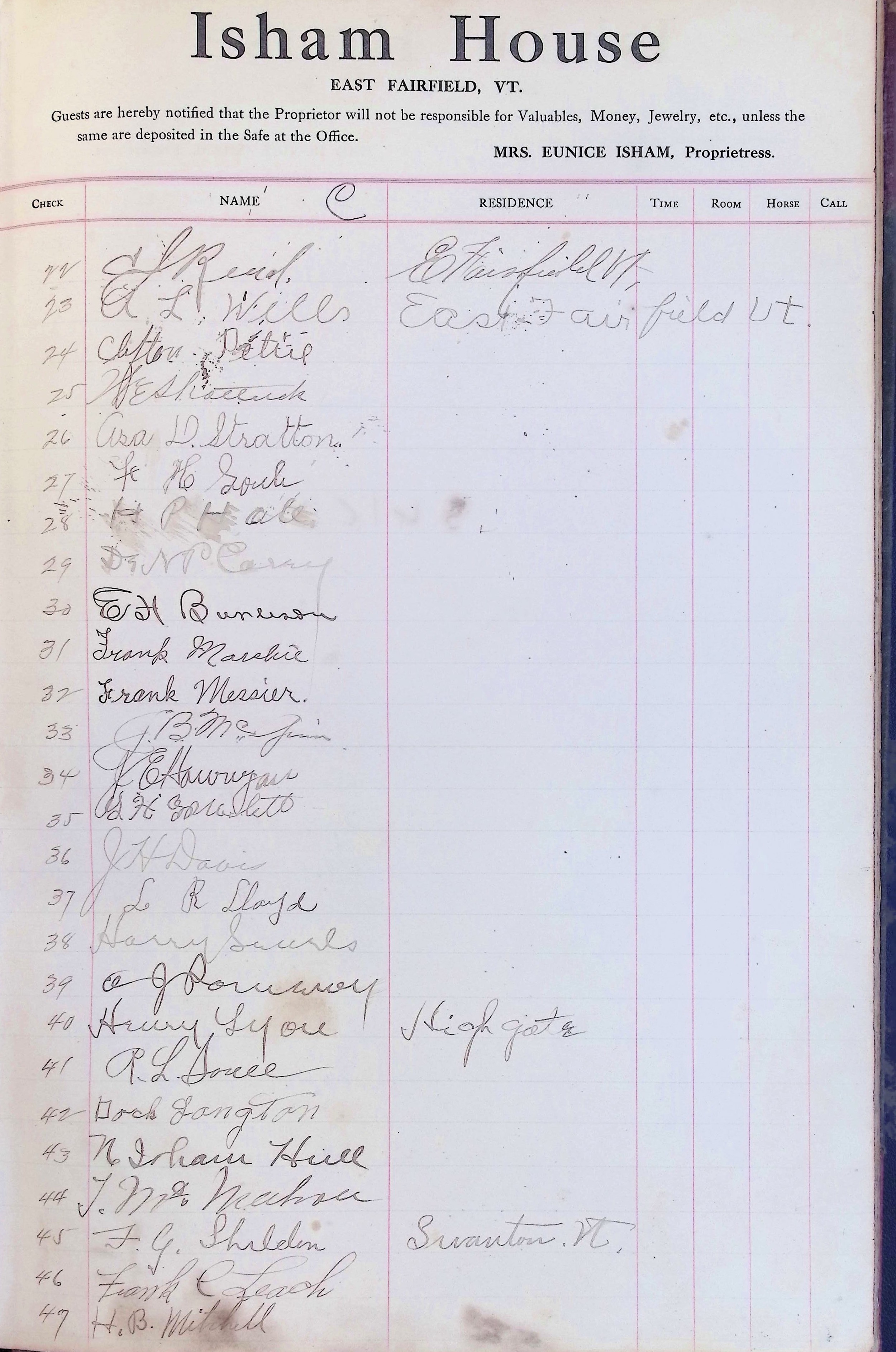 Isham Hotel register Vol. 4, Page 262