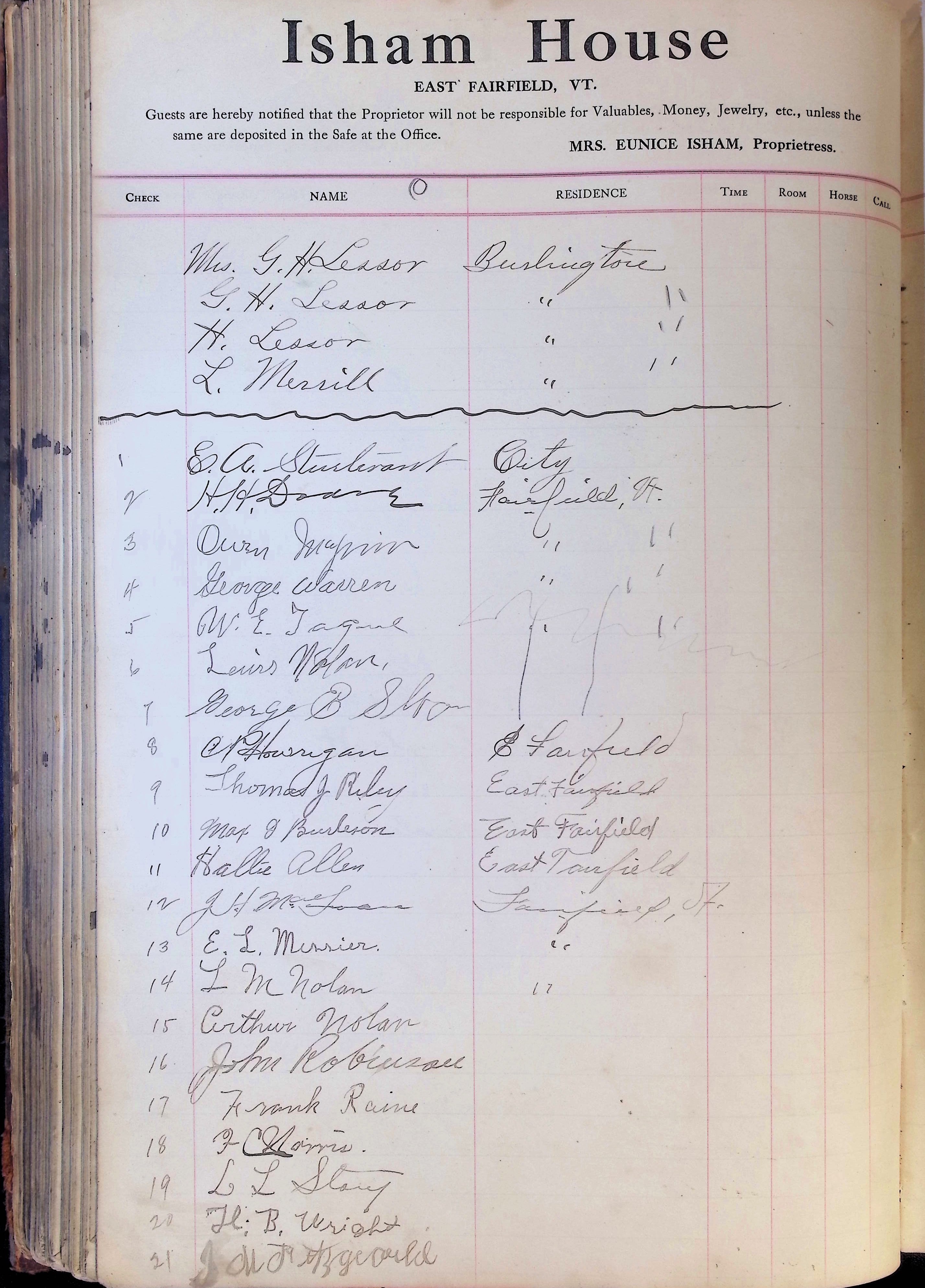 Isham Hotel register Vol. 4, Page 263