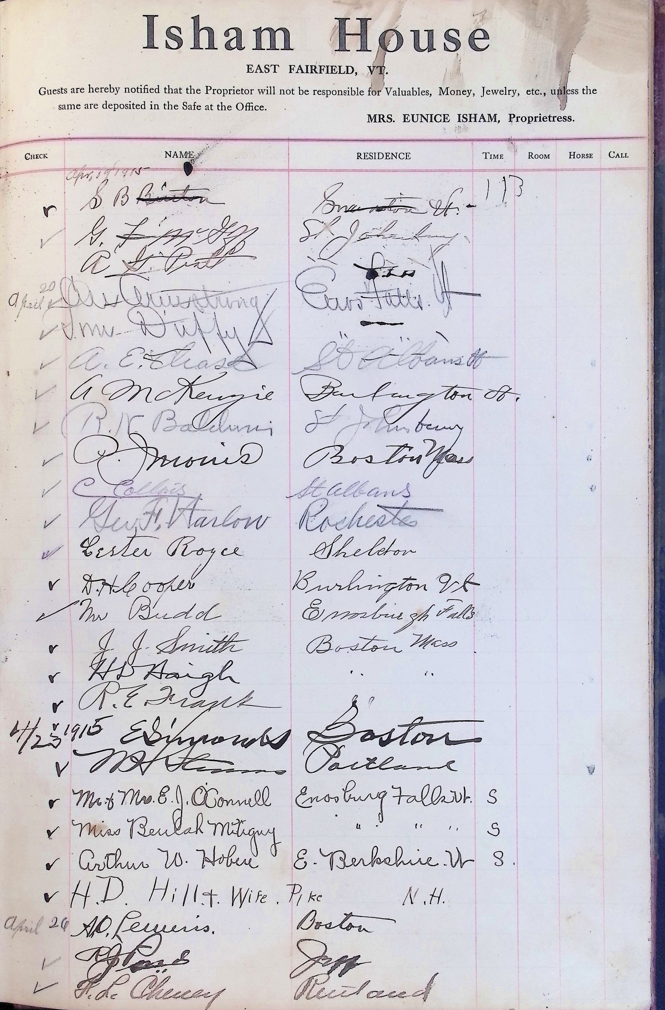 Isham Hotel register Vol. 4, Page 270