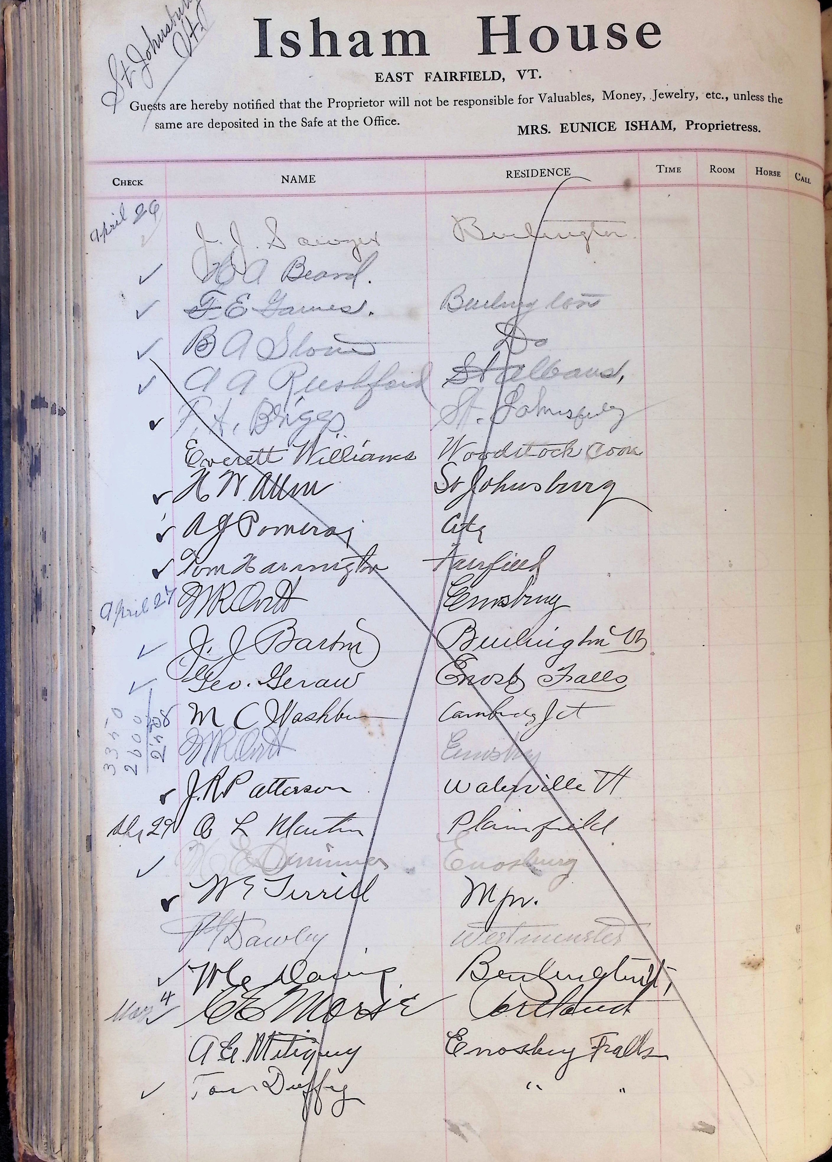 Isham Hotel register Vol. 4, Page 273