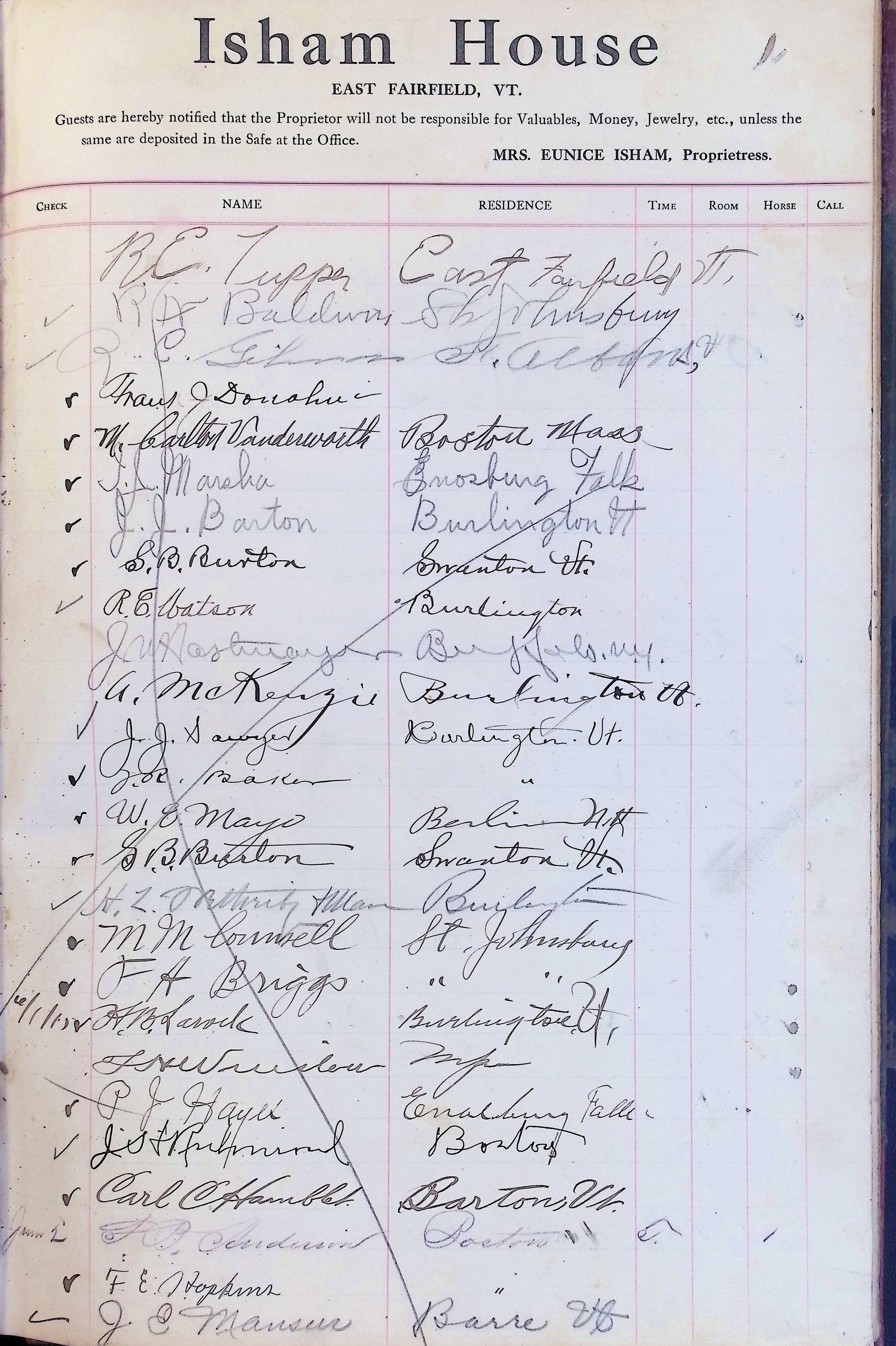 Isham Hotel register Vol. 4, Page 274