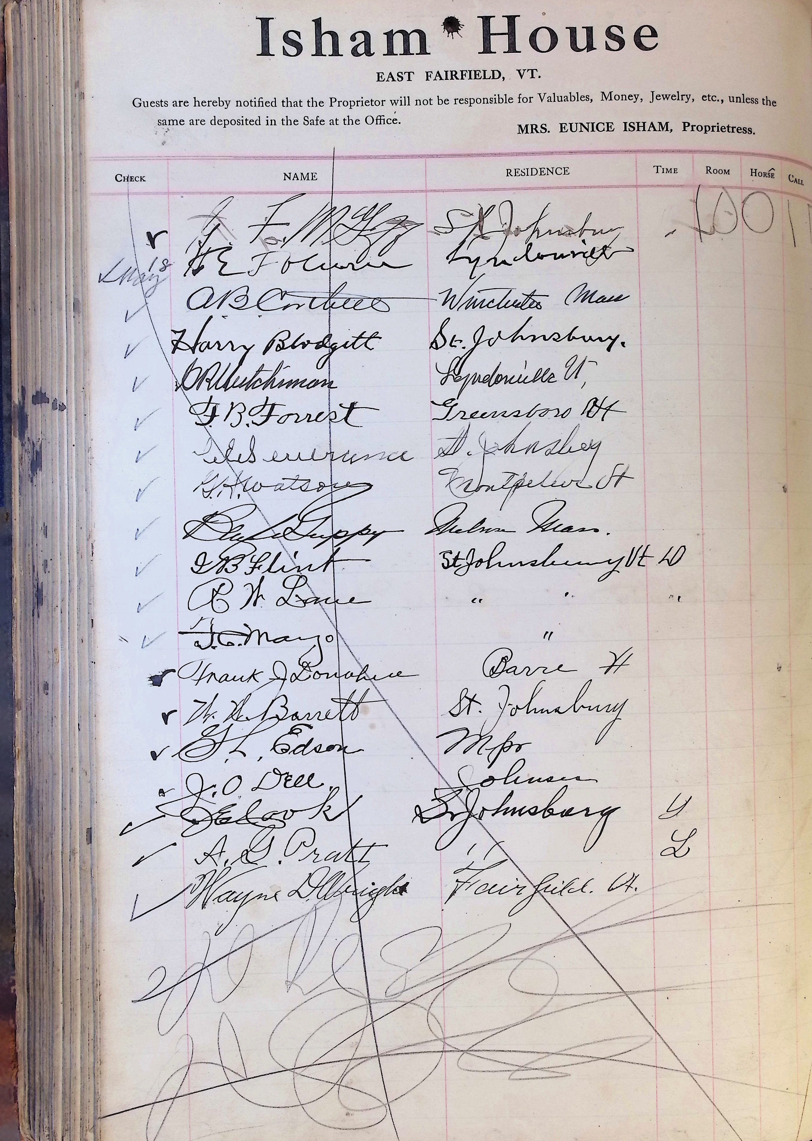 Isham Hotel register Vol. 4, Page 275