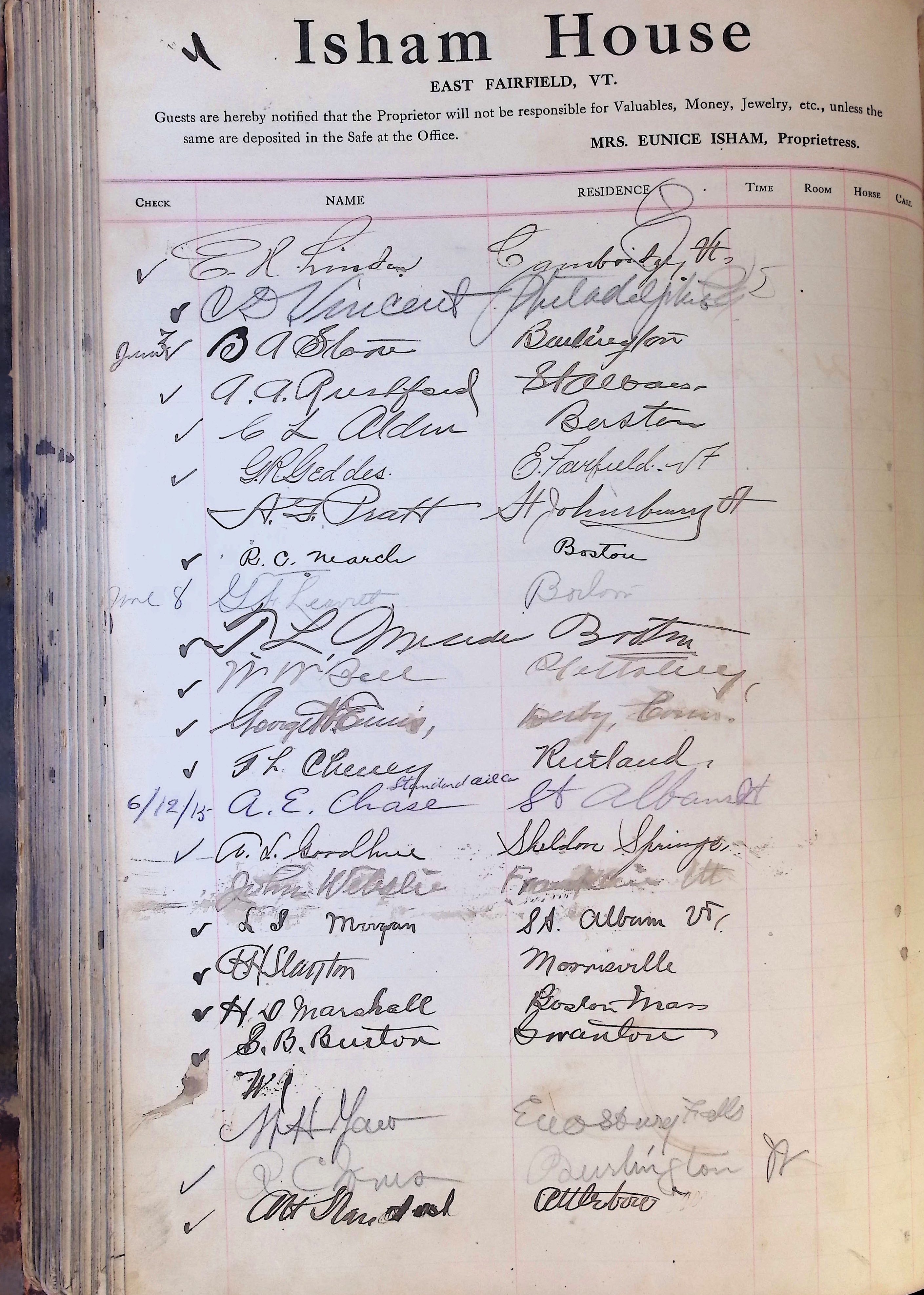 Isham Hotel register Vol. 4, Page 277