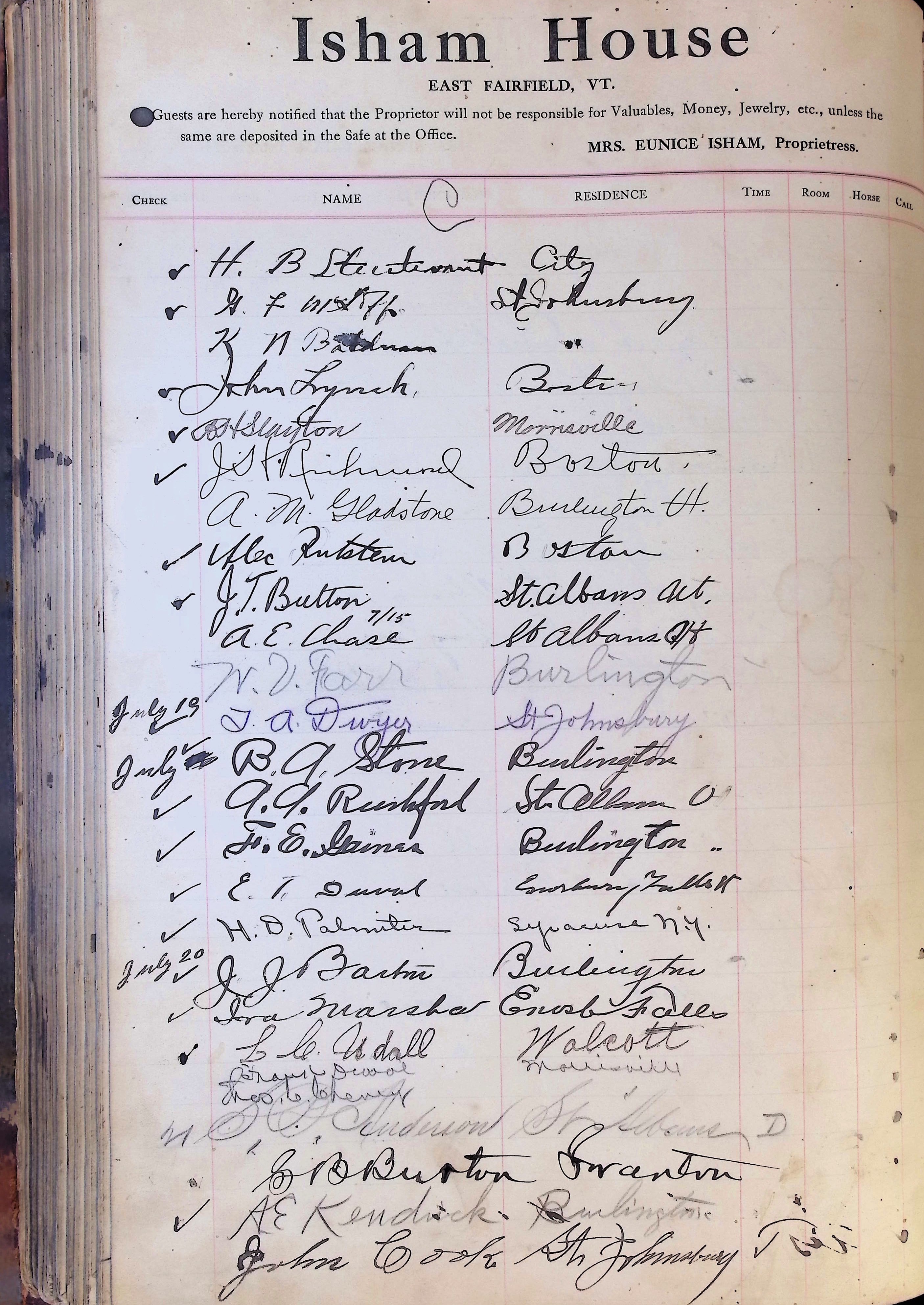 Isham Hotel register Vol. 4, Page 281