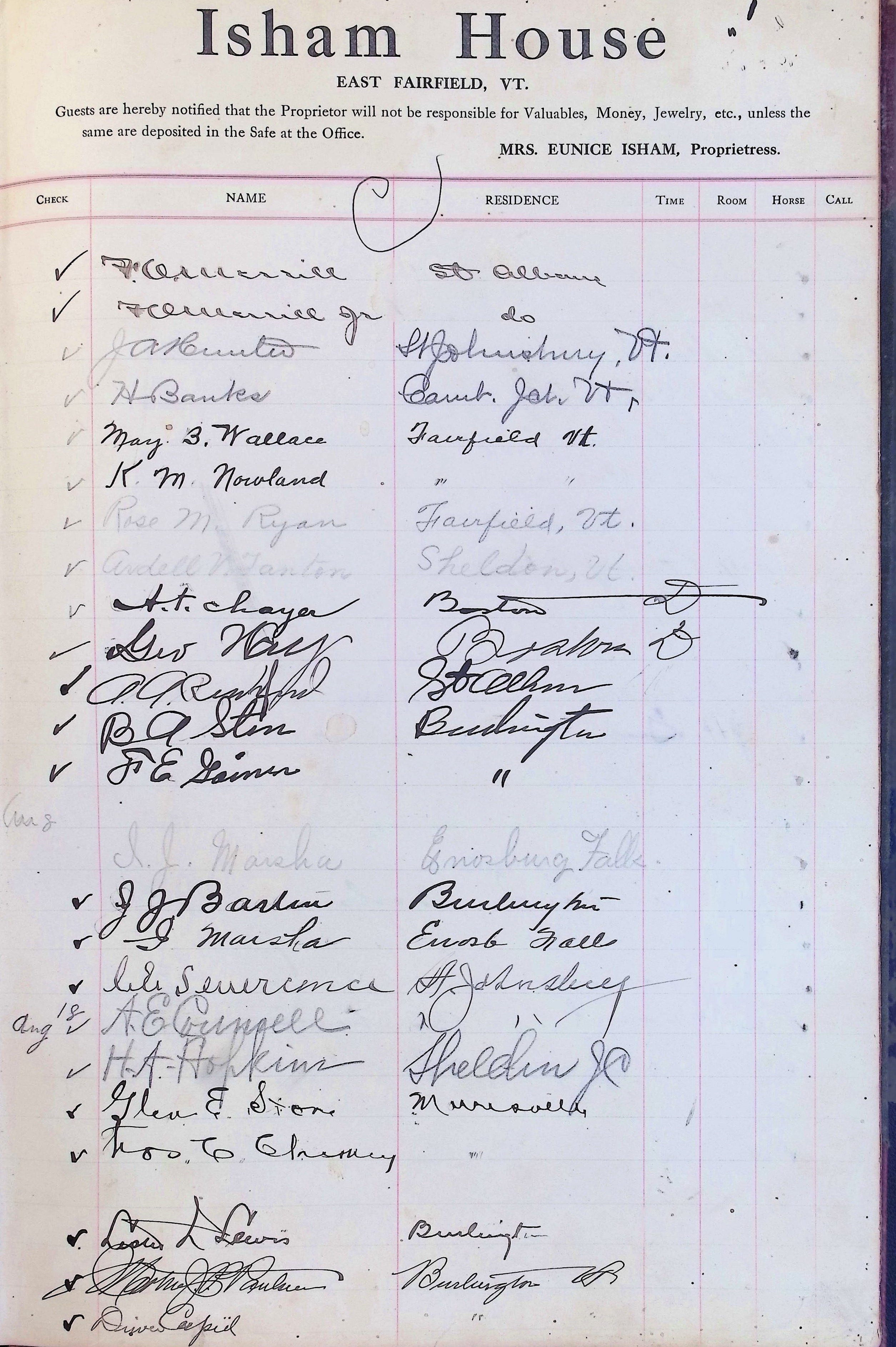 Isham Hotel register Vol. 4, Page 282