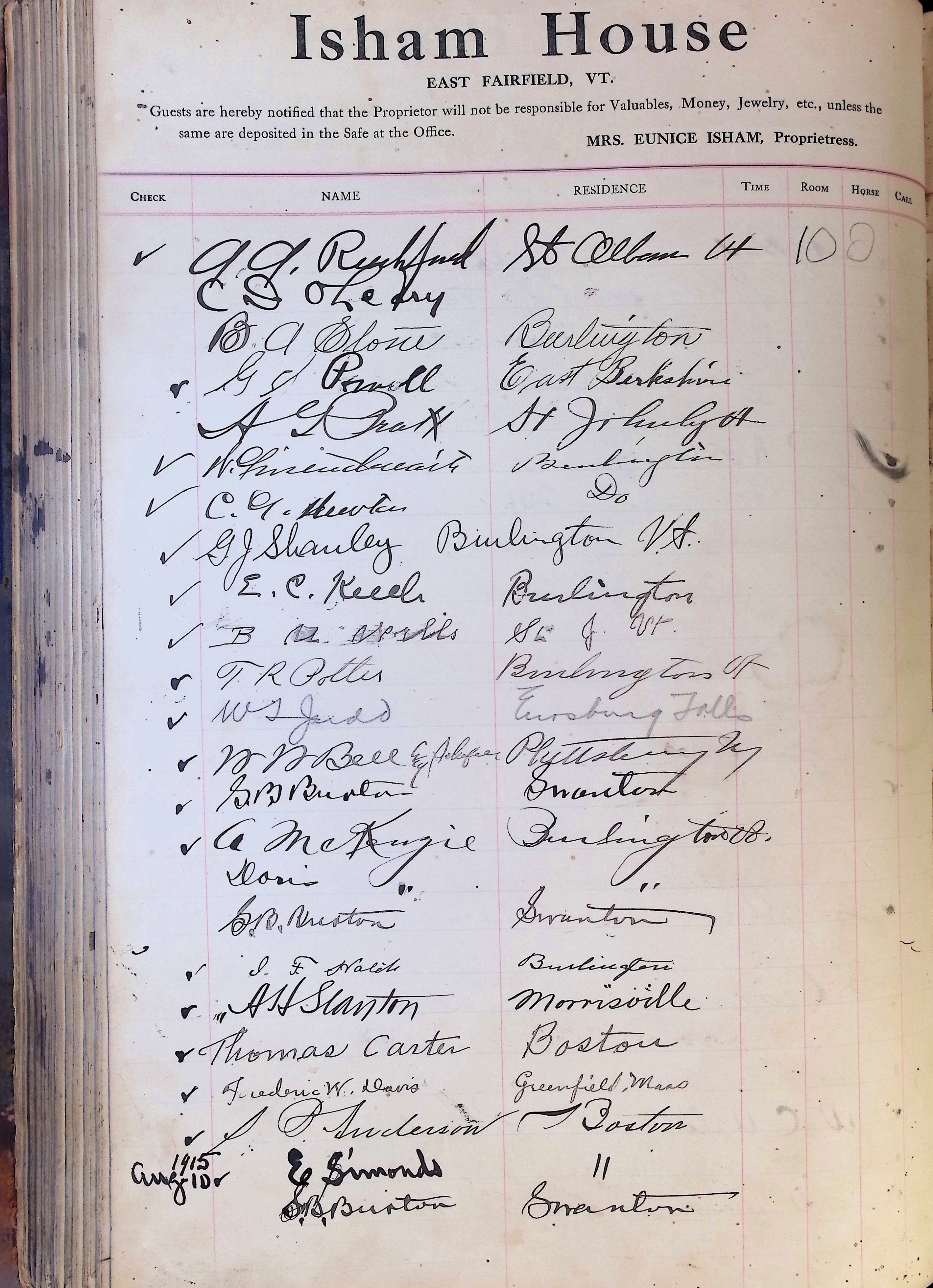 Isham Hotel register Vol. 4, Page 283