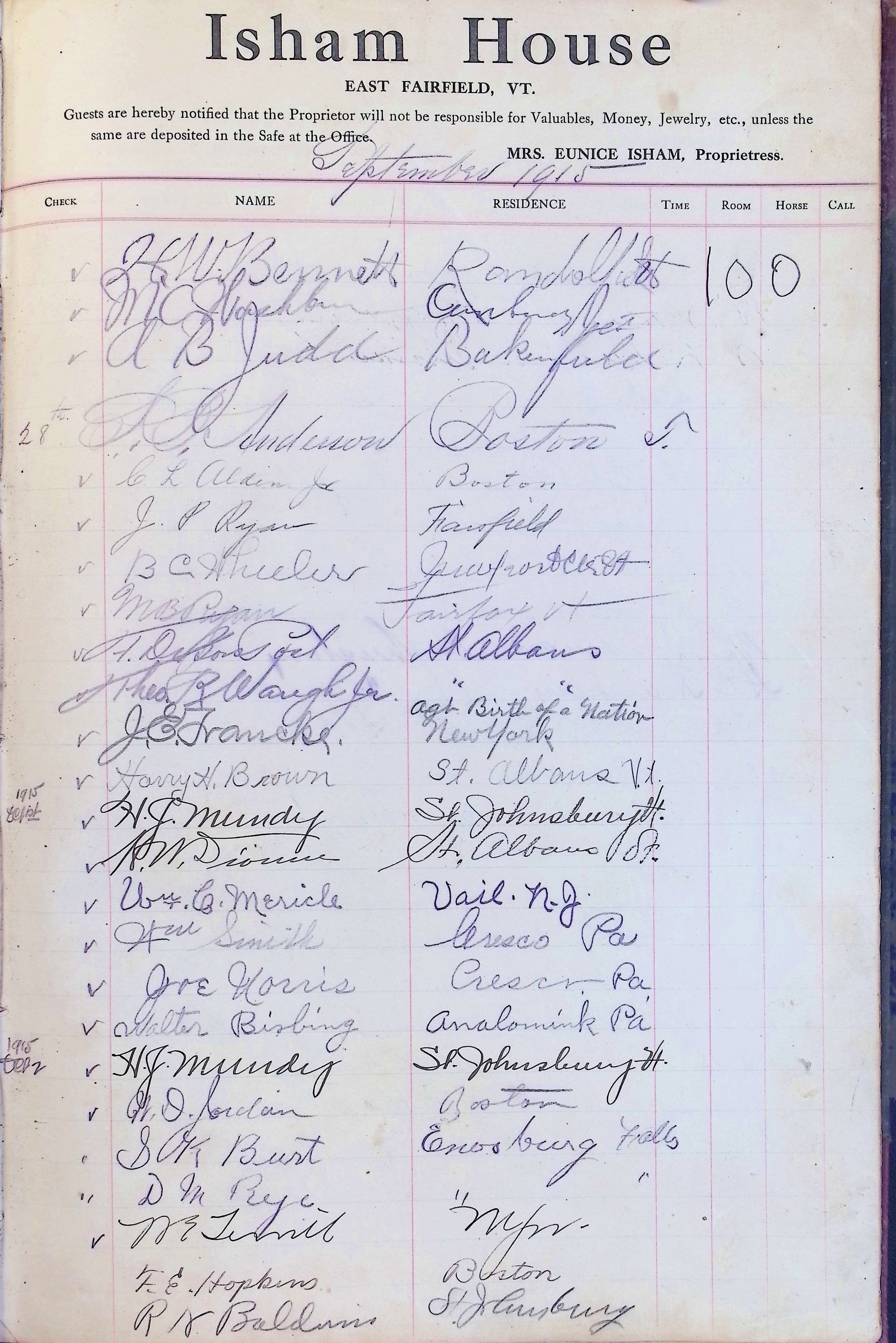Isham Hotel register Vol. 4, Page 286