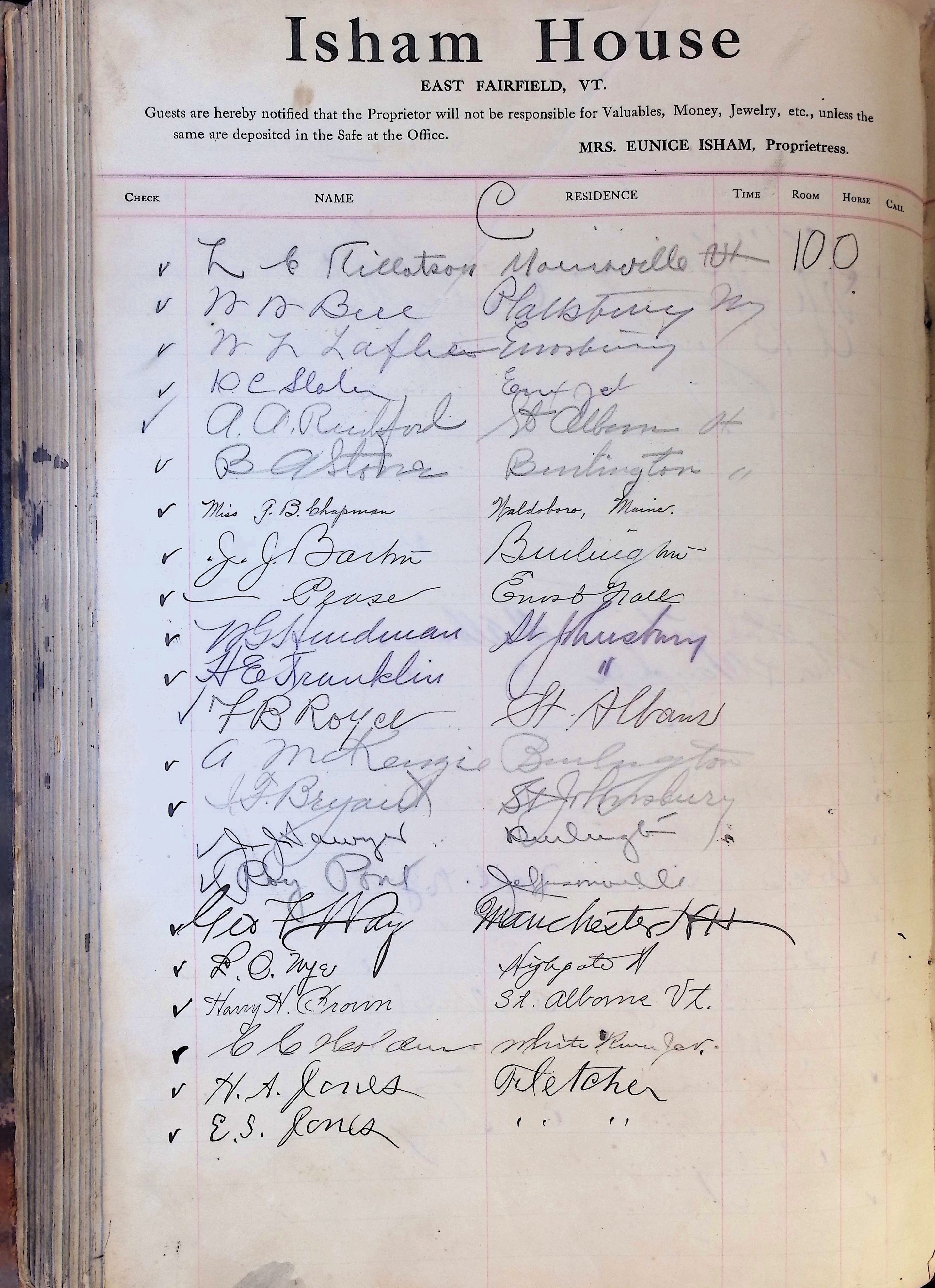 Isham Hotel register Vol. 4, Page 289