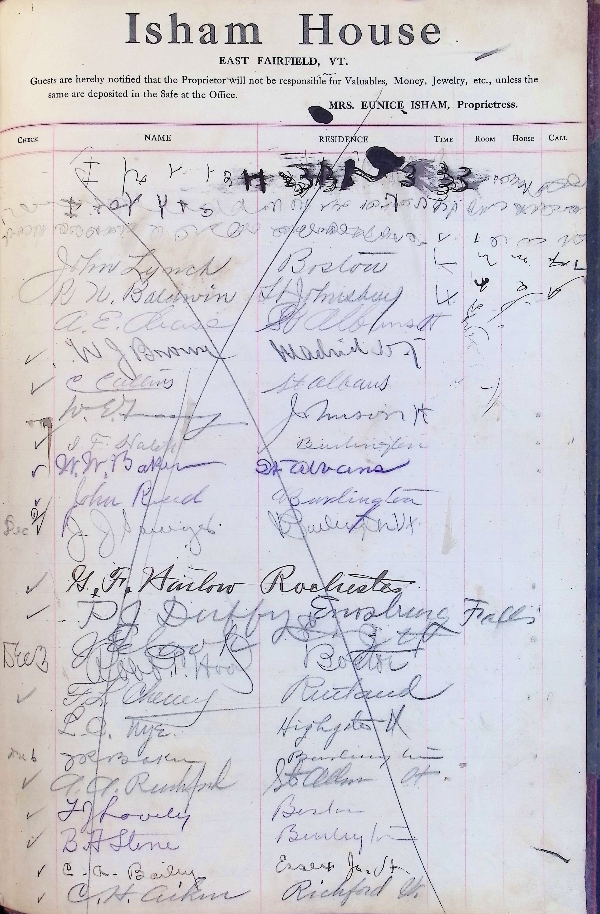 Isham Hotel register Vol. 4, Page 292