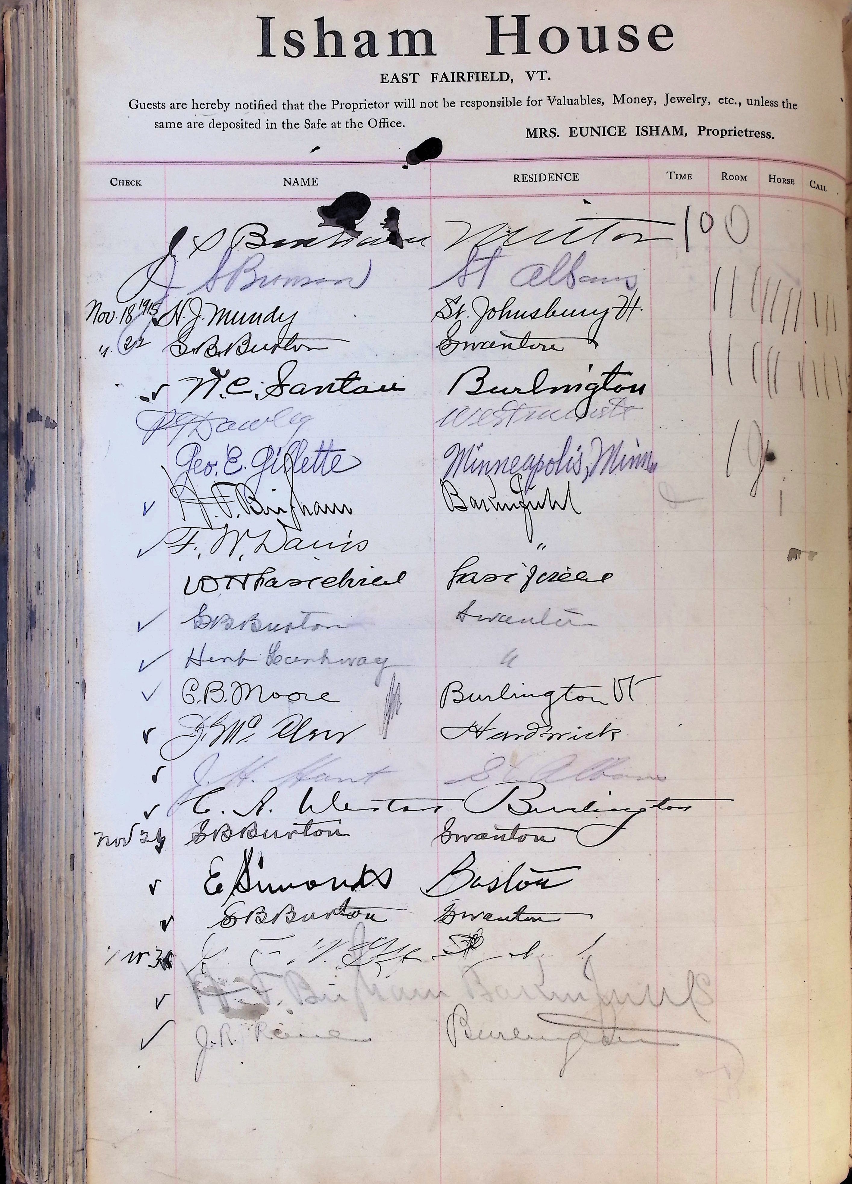 Isham Hotel register Vol. 4, Page 293