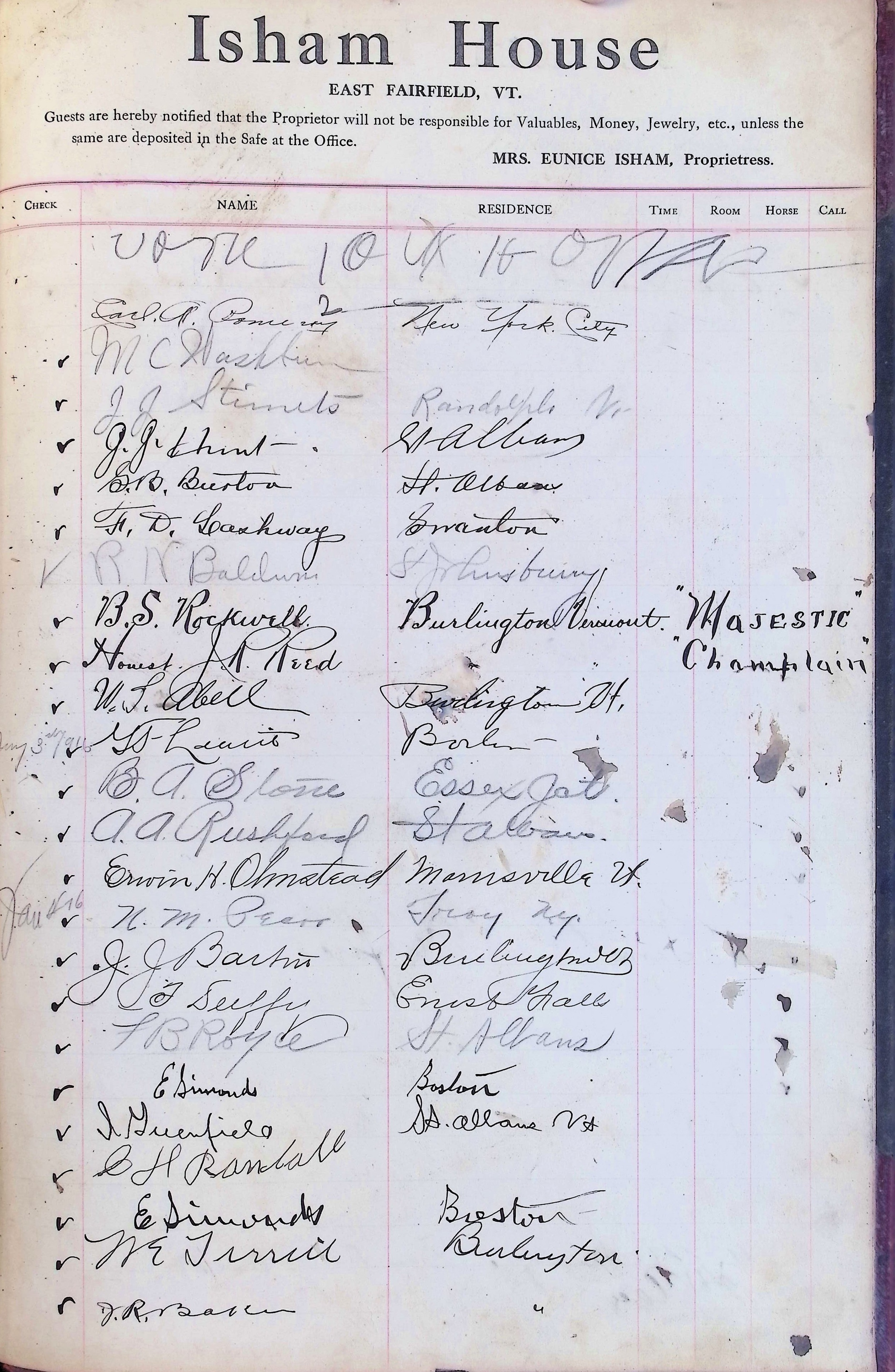 Isham Hotel register Vol. 4, Page 294