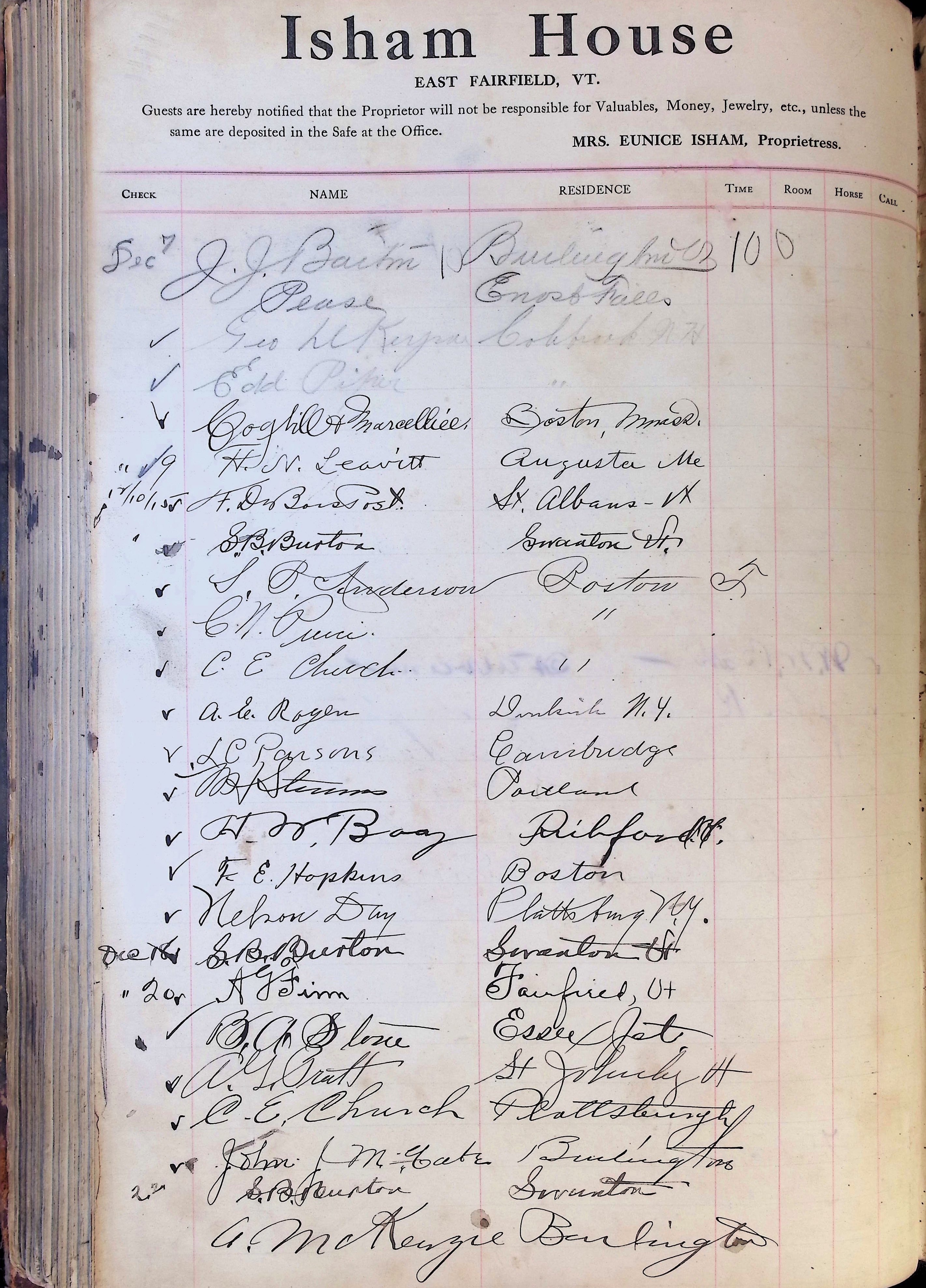 Isham Hotel register Vol. 4, Page 295